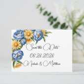 Save The Date Mariage Blue Peony et Yellow Daisy (Debout devant)