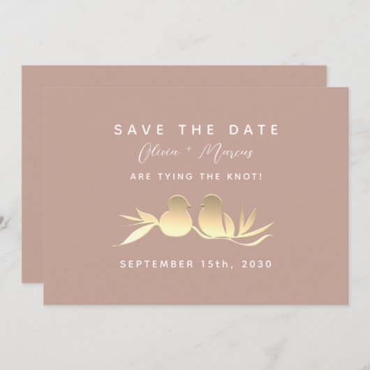 Save The Date Mariage Blush Gold Lovebirds (Devant / Derrière)