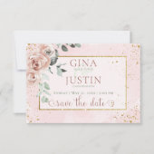 Save The Date Mariage Blush Roses & Gold Accents (Devant)