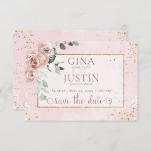 Save The Date Mariage Blush Roses & Gold Accents