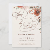 Save The Date Mariage Bohème Automnal Floral Élégant Script & Ph (Devant)
