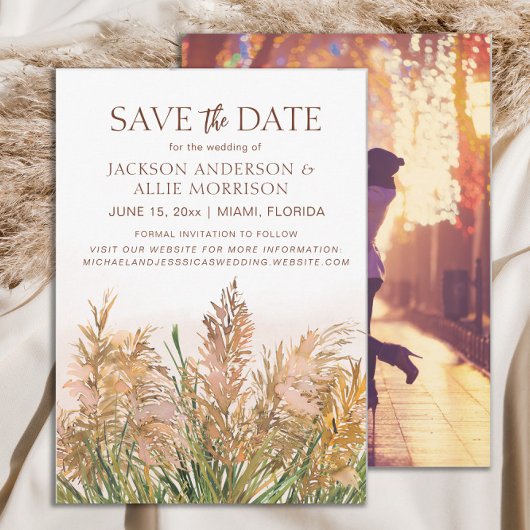 Save The Date Mariage Bohème Botanique Rustique d'Herbe des Pamp