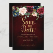 Save The Date Mariage Bohème Bourguignon Marsala Rose Rose Blush (Devant / Derrière)