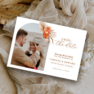 Save The Date Mariage Bohème Champêtre Fleur Orange Brûlé