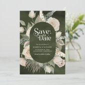 Save The Date Mariage Bohème Champêtre Roses Ivory et Sauge Fonc (Debout devant)