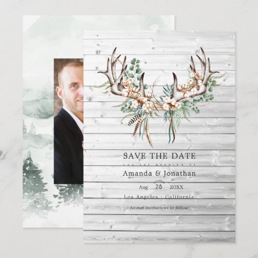 Save The Date Mariage Bohème Coton et Eucalyptus Rustique (Devant / Derrière)