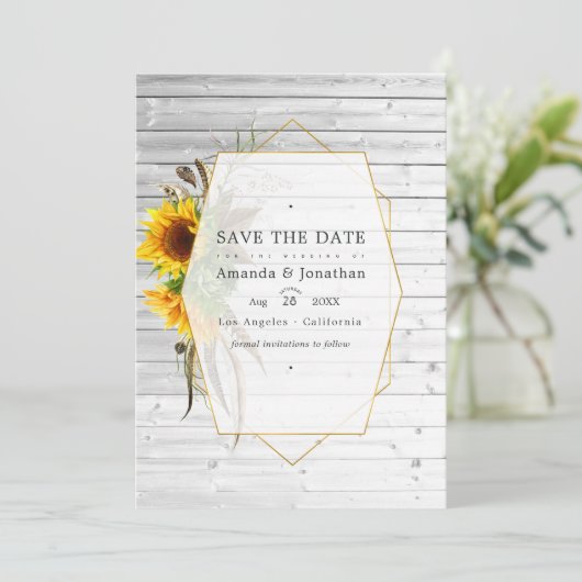 Save The Date Mariage bohème de tournesols d'herbier rustique (Debout devant)