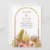 Save The Date Mariage Bohème Doré avec Arche Florale Rustique et (Devant)