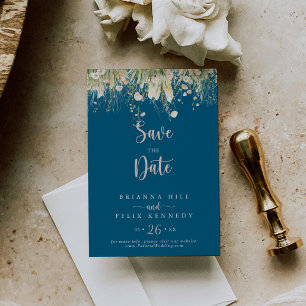 Save The Date Mariage Bohème Fleur de Champ Bleu Marine