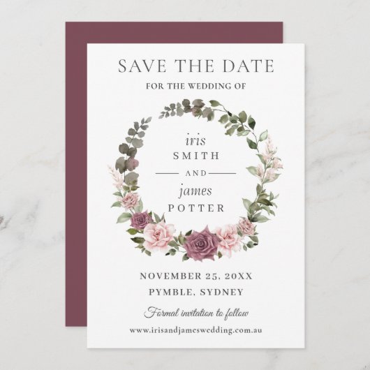 Save The Date Mariage Bohème Fleurs de Rosier Cannelle et Rouge (Devant / Derrière)