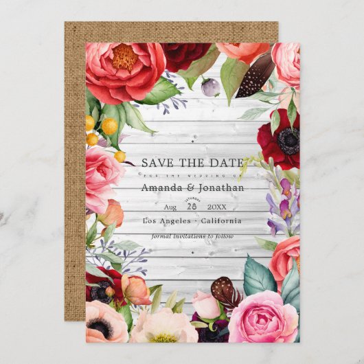 Save The Date Mariage Bohème Floral Bohème Photo Rustique (Devant / Derrière)