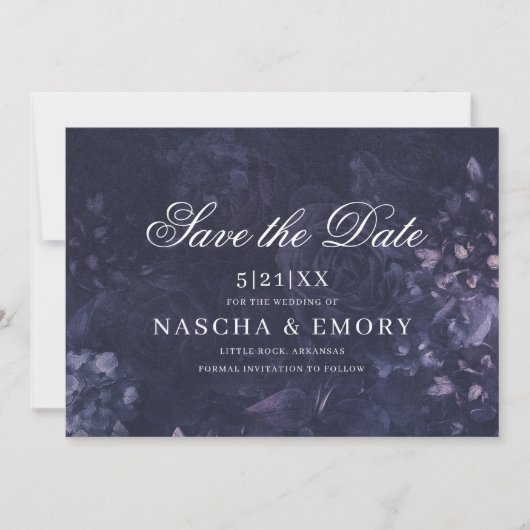 Save The Date Mariage Bohème Floral Élégant Gothique Foncé Viole (Devant)