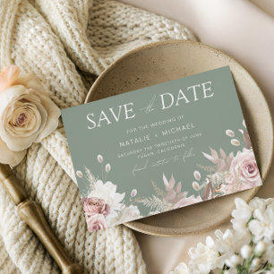 Save The Date Mariage Bohème Floral Rose Poussiéreux, Blush & Sa