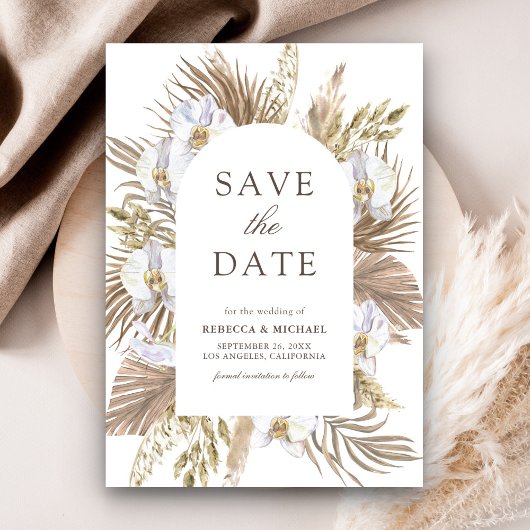 Save The Date Mariage Bohème Pampas Orchidée Blanche Palmier Séc