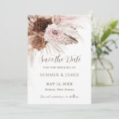 Save The Date Mariage Bohème Poussiéreux Rose Brun Floral Herbe  (Debout devant)