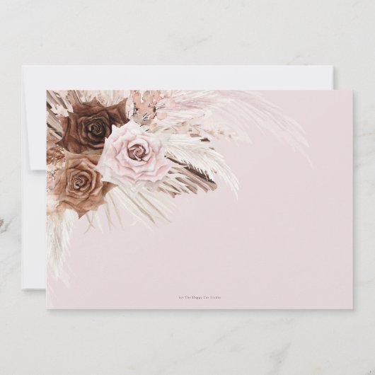 Save The Date Mariage Bohème Poussiéreux Rose Brun Floral Herbe  (Dos)