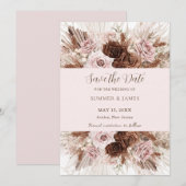 Save The Date Mariage Bohème Rose Poussiéreux Brun Fleurs d'Herb (Devant / Derrière)