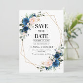Save The Date Mariage Bohème Rose Rose Foncé Bleu Marine (Debout devant)