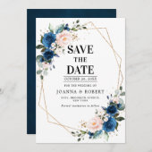 Save The Date Mariage Bohème Rose Rose Pâle Bleu Marine (Devant / Derrière)
