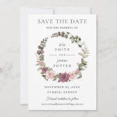 Save The Date Mariage Bohème Rouge Cendré Rose Florale et Verdur (Devant)