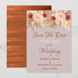 Save The Date Mariage Bohème Rustique Herbe de Pampas & Cuivre