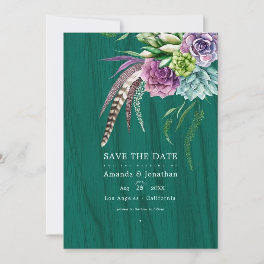 Save The Date Mariage bohème rustique mystique Succulent (Devant)