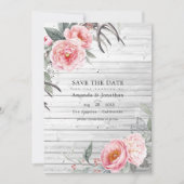 Save The Date Mariage bohème rustique rose et gris florale (Devant)