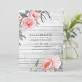Save The Date Mariage bohème rustique rose et gris florale (Debout devant)