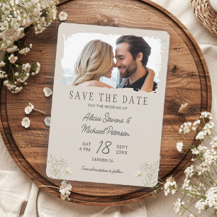 Save The Date Mariage bohème sauvage simple photo beige