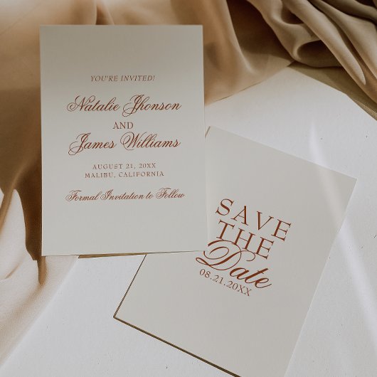 Save The Date Mariage Bohème Terracotta Orange Brûlé Crème Chic