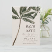 Save The Date mariage bohème tropical à la plage avec palmiers a (Debout devant)