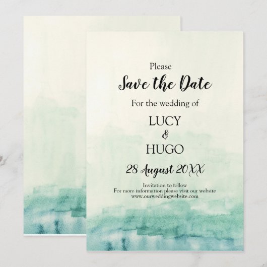 Save The Date Mariage Boho bleu Aquarelle (Devant / Derrière)