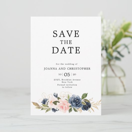 Save The Date Mariage Boho bleu bleu bleu rose bleu marine (Debout devant)