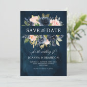 Save The Date Mariage Boho bleu bleu bleu rose bleu marine (Debout devant)