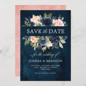 Save The Date Mariage Boho bleu bleu bleu rose bleu marine (Devant / Derrière)