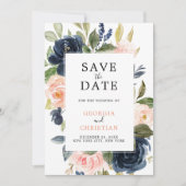 Save The Date Mariage Boho bleu bleu bleu rose bleu marine (Devant)