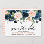 Save The Date Mariage Boho bleu bleu bleu rose bleu marine (Devant / Derrière)
