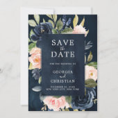 Save The Date Mariage Boho bleu bleu bleu rose bleu marine (Devant)