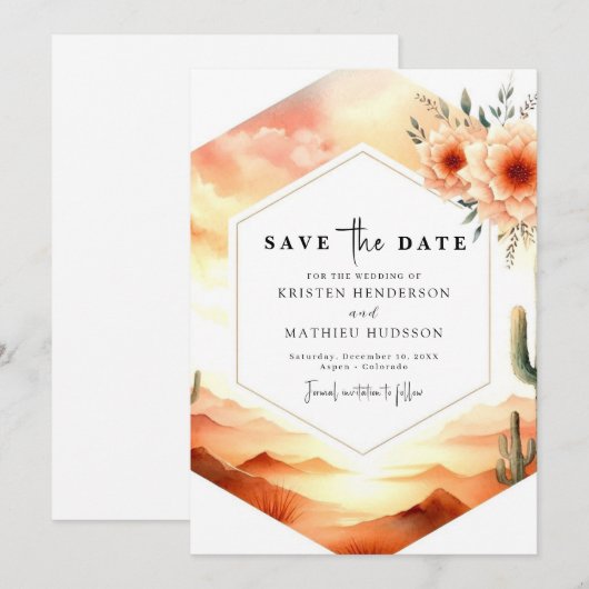 Save The Date Mariage Boho Cactus simple (Devant / Derrière)