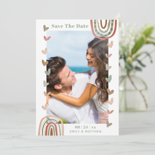 Save The Date Mariage Boho Décontracté moderne engagé (Debout devant)