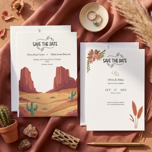 SAVE THE DATE MARIAGE BOHO DÉSAERT EN TERRACOTTA
