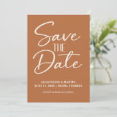 Save The Date Mariage Boho en crème de cuivre en terre cuite (Debout devant)