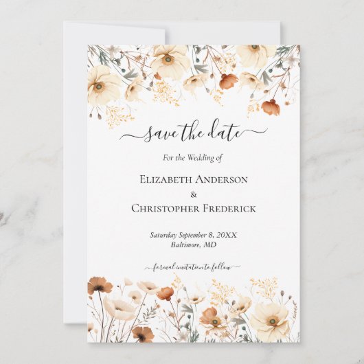 Save The Date Mariage Boho en Fleur sauvage QR Code de Terracott (Devant)