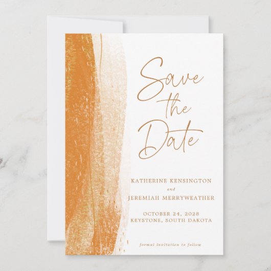 Save The Date Mariage Boho en or en terre cuite moderne (Devant)