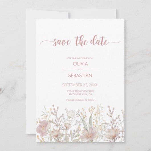 Save The Date Mariage Boho Fleur sauvage simple (Devant)