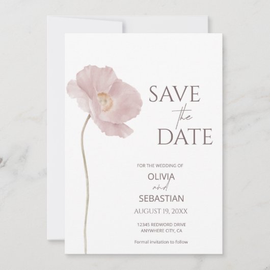 Save The Date Mariage Boho Fleur sauvage simple (Devant)
