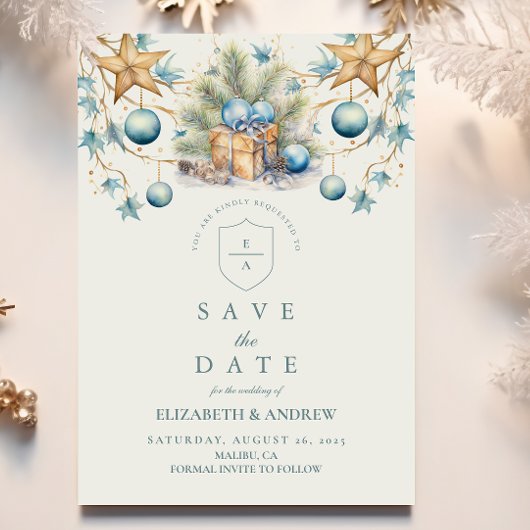 Save The Date Mariage Boho Frosted Blue Pine