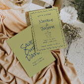 Save The Date Mariage Boho funky bleu dessiné à main rétro