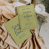 Mariage Boho funky bleu dessiné à main rétro