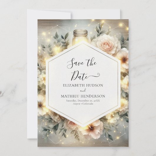 Save The Date Mariage Boho Mason Jar modifiable (Devant)